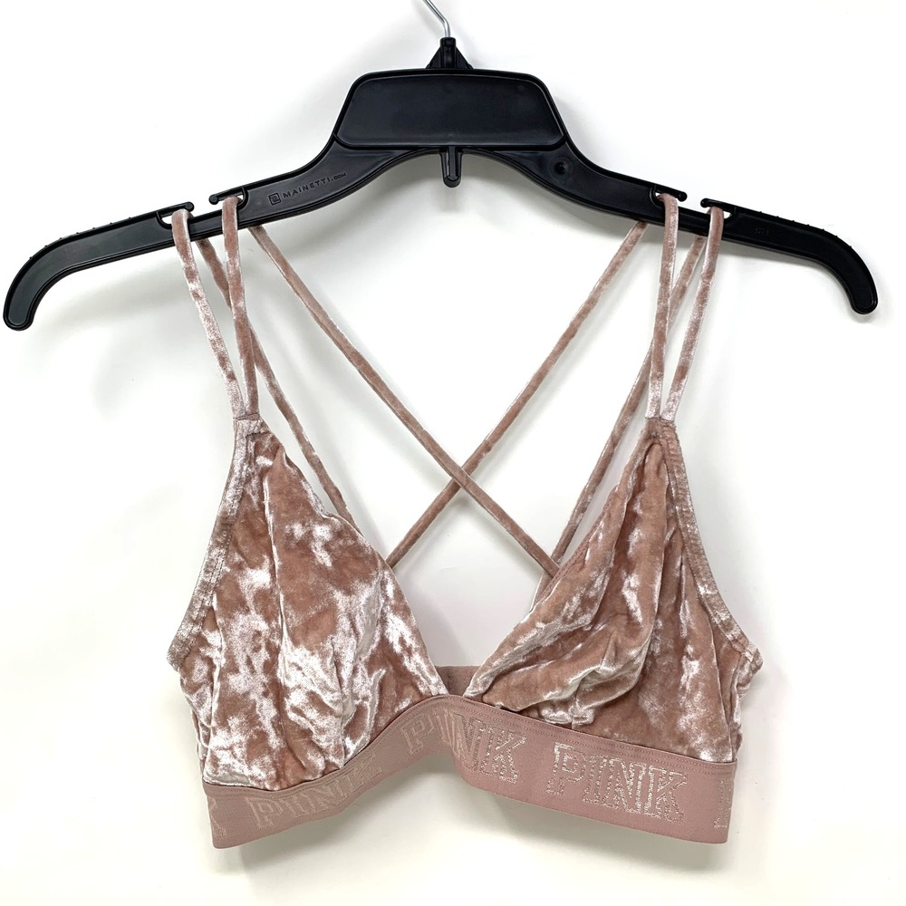 PINK Victoria's Secret Bralette Bra Size Medium Velvet Unlined Racerback Strappy